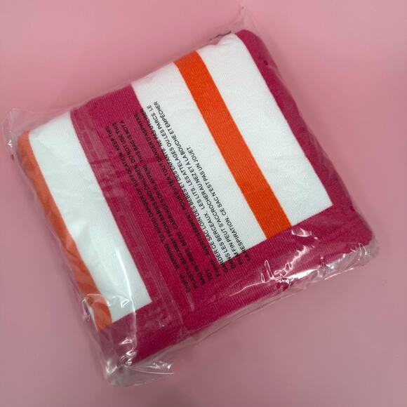 Beach Riot Club Beach Towel FabFitFun Pink Orange White Stripe NEW - Picture 3 of 4